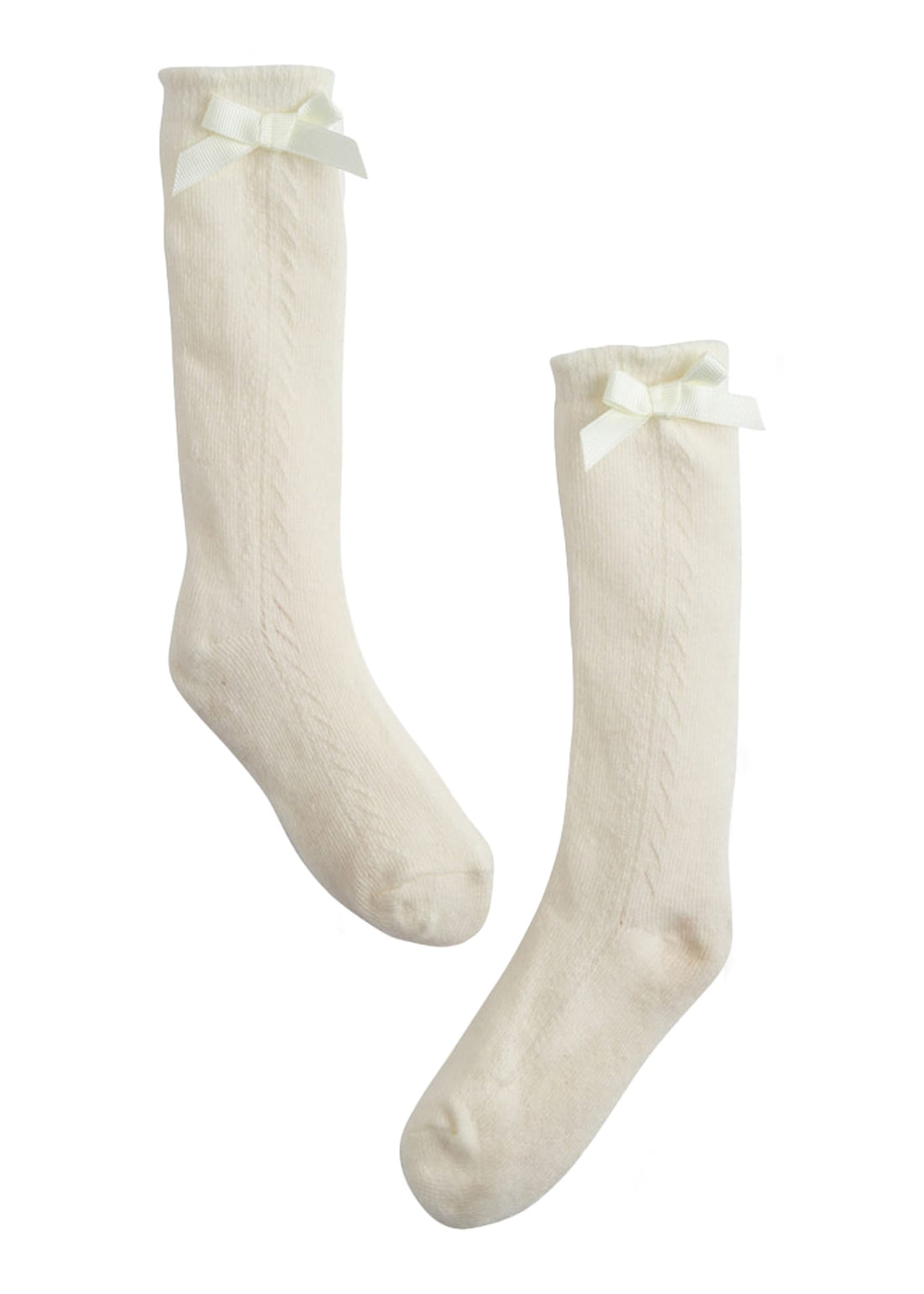 Little English girls pointelle knee high sock with bow in ivory