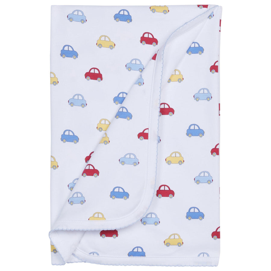 little english classic childrens clothing printed blanket with yellow blue and red cars