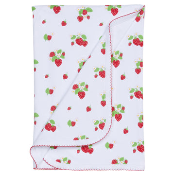 Little English baby's knit blanket with strawberryprint