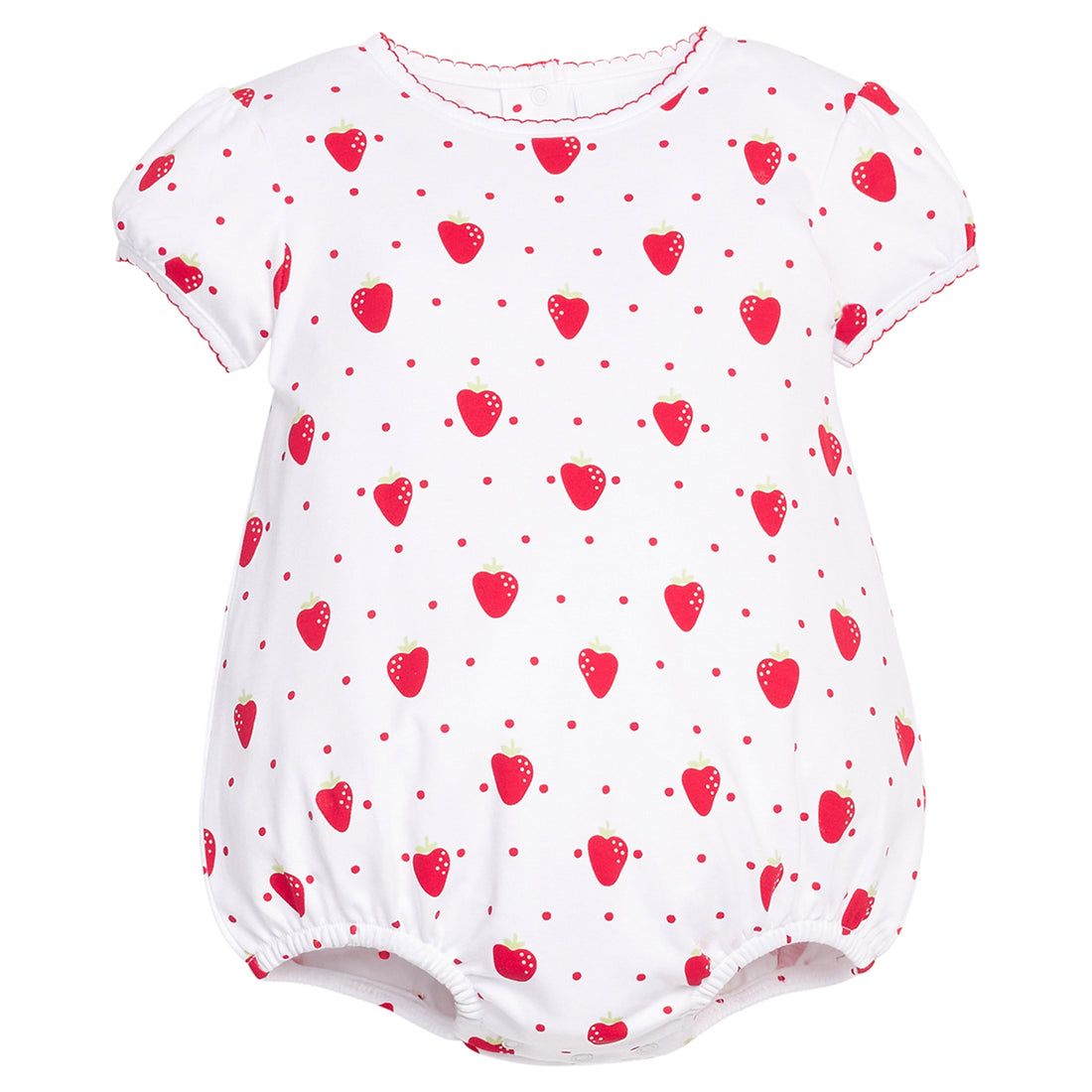 Little English classic printed bubble with red strawberry motifs, for baby girl 