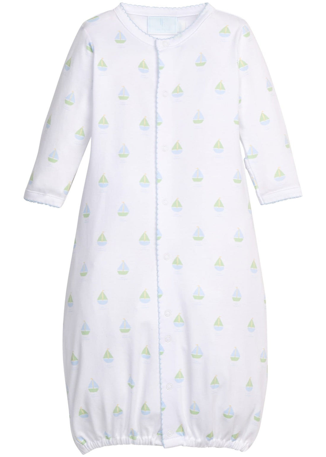 Little English classic printed converter gown with blue and green sailboat motifs, for baby boy 