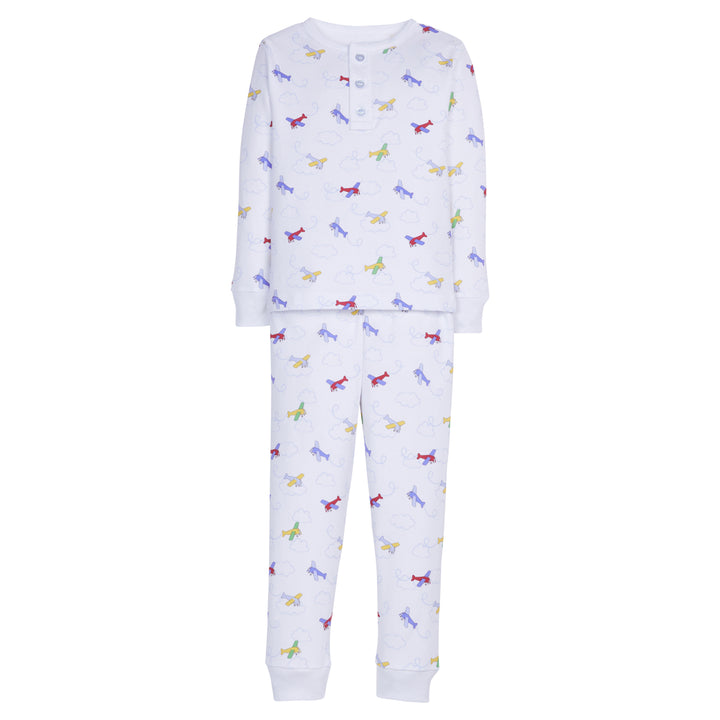 Little English classic children's clothing, boys long-sleeved jammies with printed airplane motif