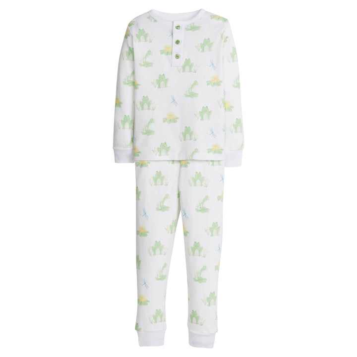 Little English classic children's clothing, boys long-sleeved jammies with printed frog motif