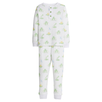 Little English classic children's clothing, boys long-sleeved jammies with printed frog motif