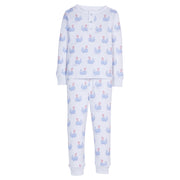 Little English classic children's clothing, boys long-sleeved jammies with printed blue whale motif