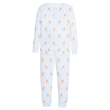 Little English classic children's clothing, boys long-sleeved jammies with printed orange goldfish motif