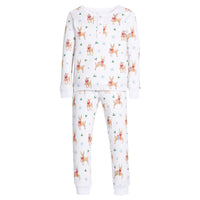 little english classic children's clothing boys long sleeve and pant pajama set with all over reindeer print for holiday 
