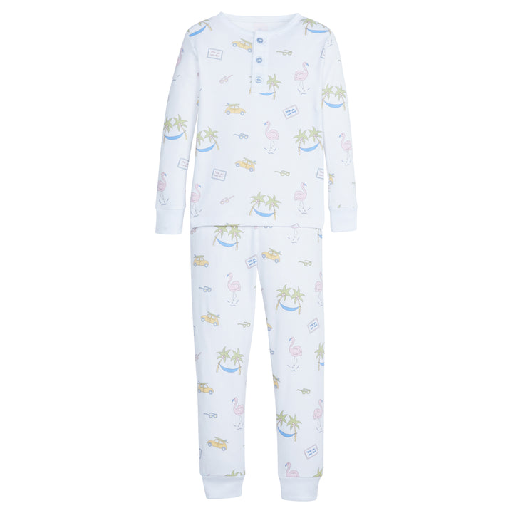 Little English classic children's clothing, boys long-sleeved jammies with printed tropical vacation motif