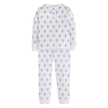 little english classic childrens clothing boys jammies with printed blue hot air balloons