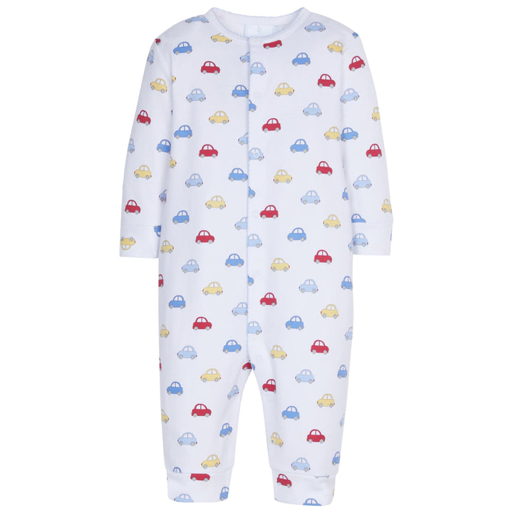 little english classic childrens clothing boys printed romper with red yellow and blue cars