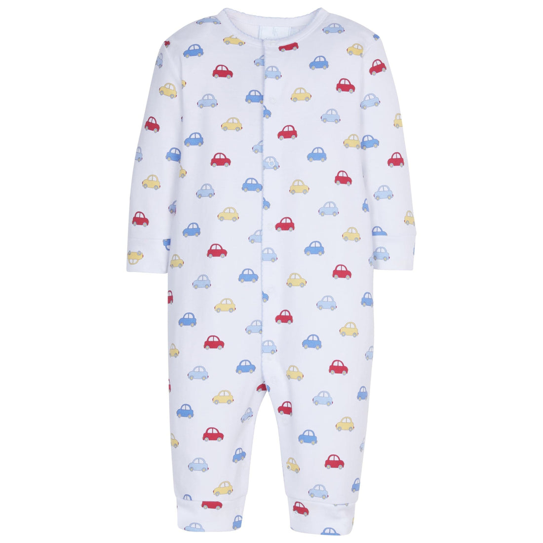 little english classic childrens clothing boys printed romper with red yellow and blue cars