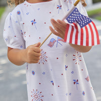 Little English traditional children’s clothing, girl's casual knit dress for spring, 4th of July outfit, patriotic flag print
