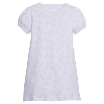 Little English girl's printed t-shirt dress with light pink tossed bunnies