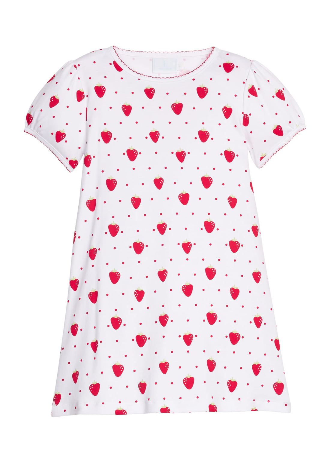 Little English classic printed t-shirt dress with red strawberry motifs, for little girl 