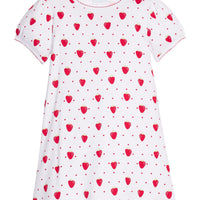 Little English classic printed t-shirt dress with red strawberry motifs, for little girl 