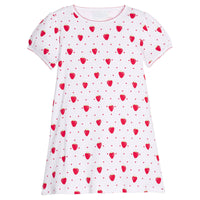 Little English classic printed t-shirt dress with red strawberry motifs, for little girl 