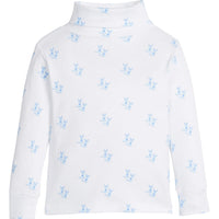 little english classic children's clothing boys white turtleneck with blue cowboy boot print 