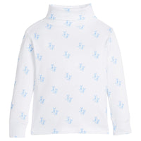 little english classic children's clothing boys white turtleneck with blue cowboy boot print 