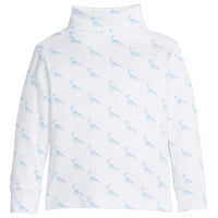 little english classic children's clothing boys white turtleneck with blue dinosaur print 