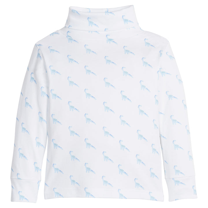 little english classic children's clothing boys white turtleneck with blue dinosaur print 