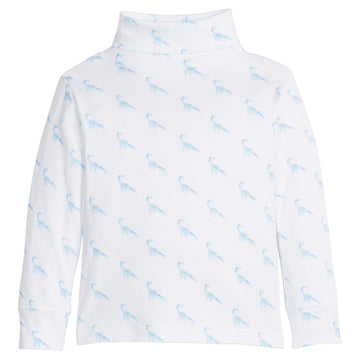 little english classic children's clothing boys white turtleneck with blue dinosaur print 