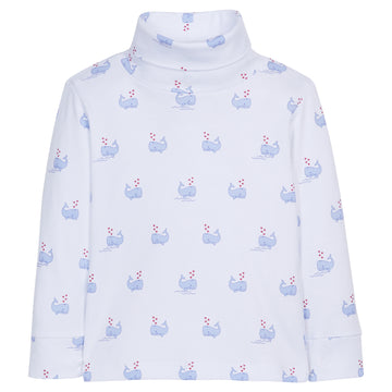 Little English classic children's clothing, white turtleneck with printed blue whales