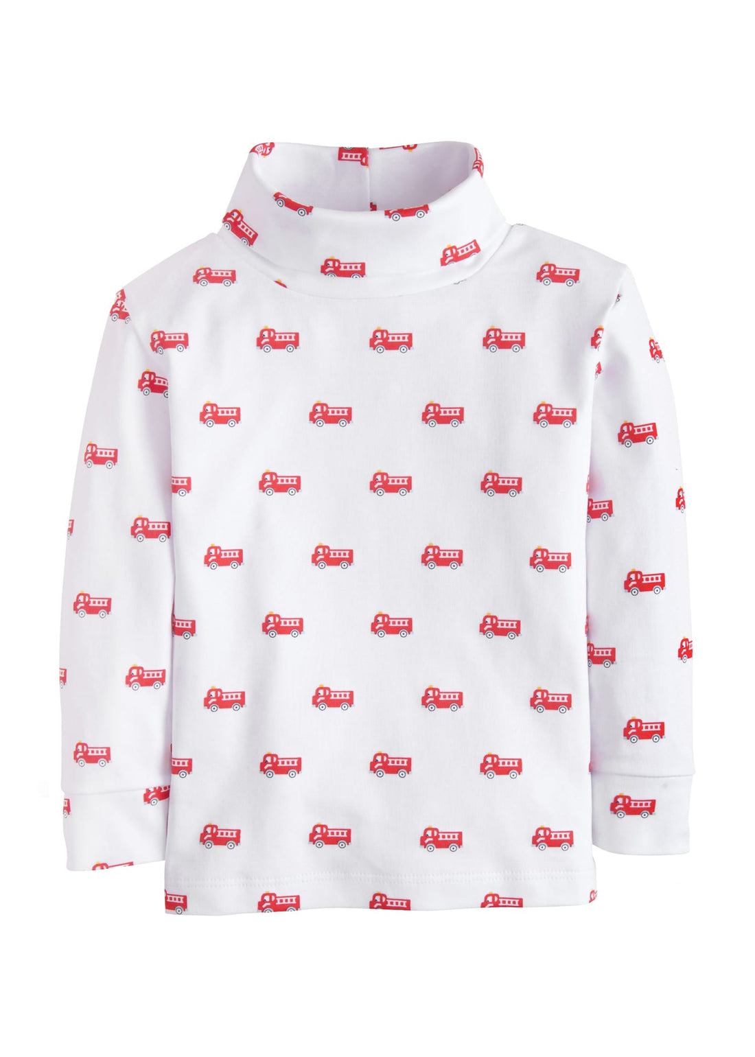 Little English classic kids clothes, white cotton turtleneck with red fire truck print for little boys