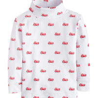 Little English classic kids clothes, white cotton turtleneck with red fire truck print for little boys