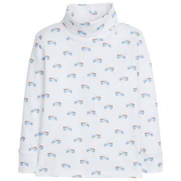 little english classic childrens clothing boys turtleneck with printed trucks with pumpkins in bed