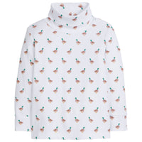 little english classic childrens clothing unisex white turtleneck with mallard motif pattern