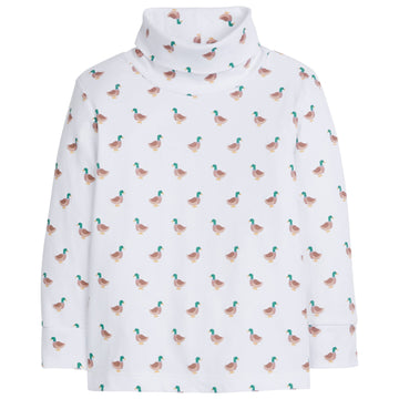 little english classic childrens clothing unisex white turtleneck with mallard motif pattern