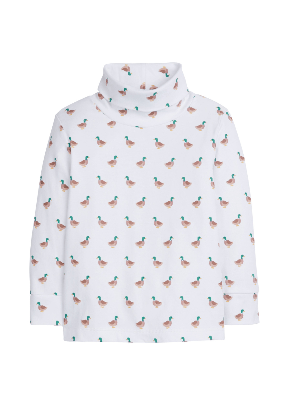 little english classic childrens clothing unisex white turtleneck with mallard motif pattern