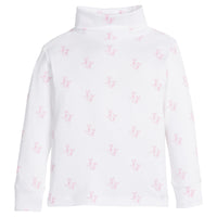 Little English classic children's clothing, white cotton turtleneck with all-over pink cowgirl boot print for little girls for Fall