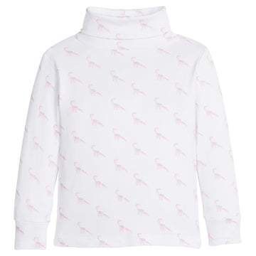 little english classic children's clothing girls white turtleneck with pink dinosaur print 