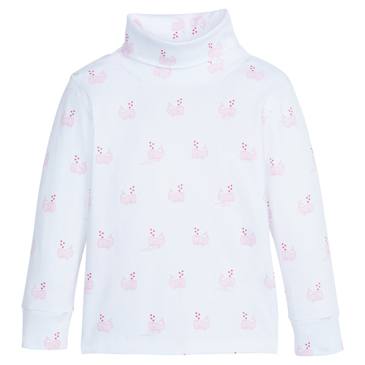 Little English classic children's clothing, white turtleneck with printed pink whales