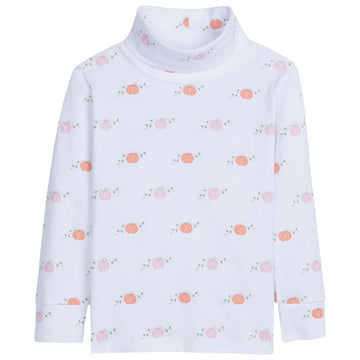 little english classic childrens clothing girls turtleneck with printed pink and orange pumpkins