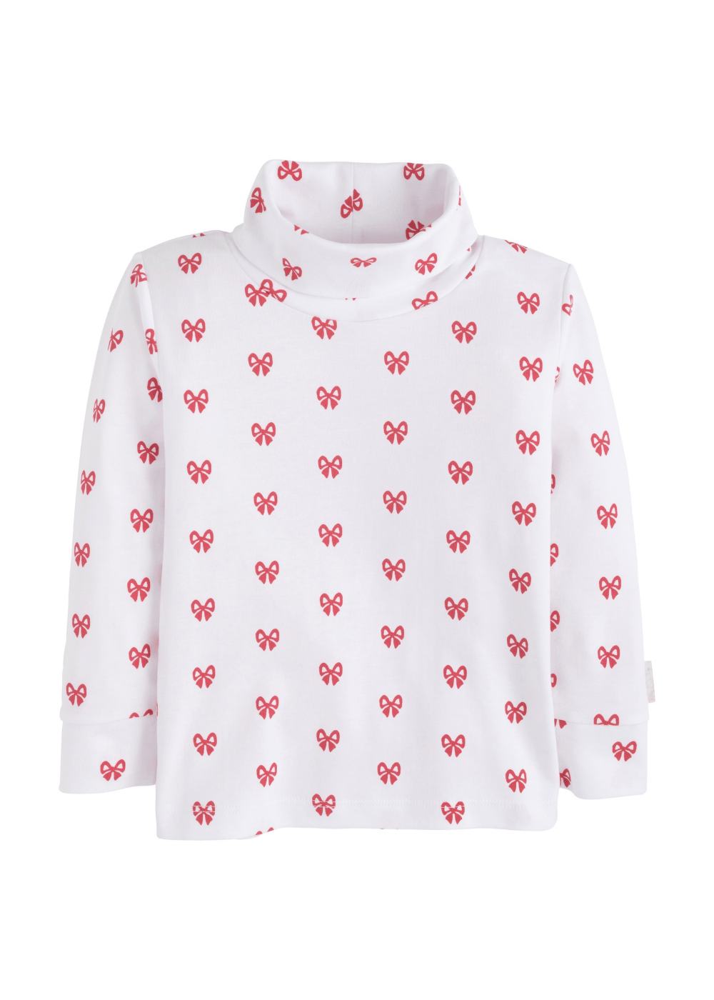 Little English signature printed turtleneck with red bow design, classic turtleneck for little girl&