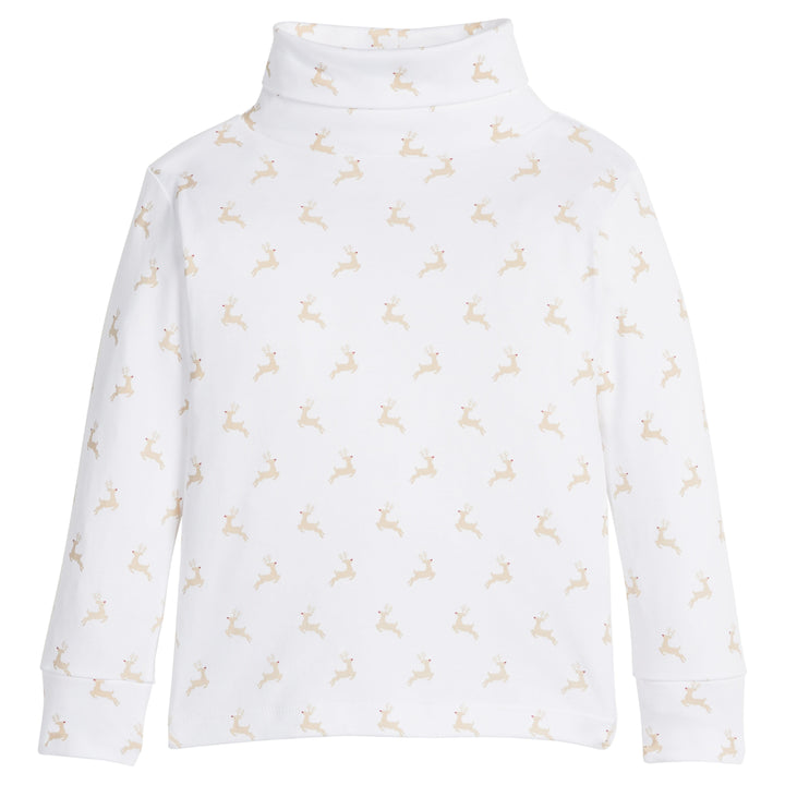little english classic children's clothing unisex white turtleneck with reindeer print 