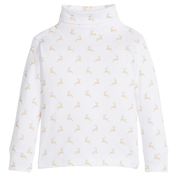 little english classic children's clothing unisex white turtleneck with reindeer print 
