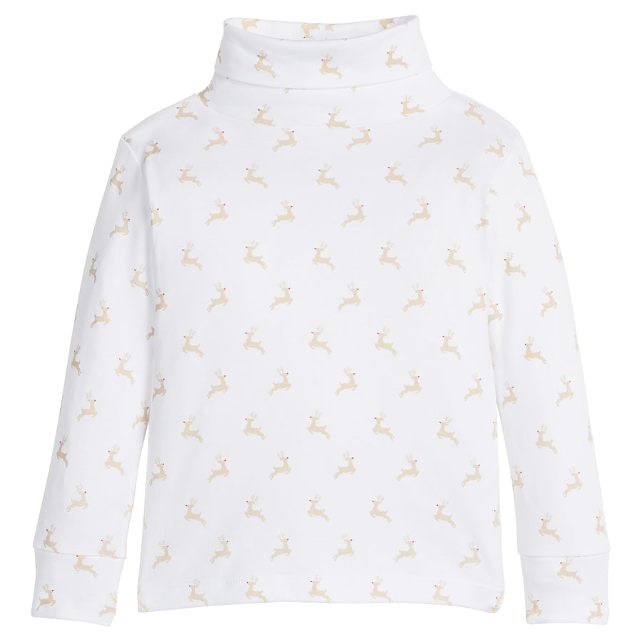 little english classic children's clothing unisex white turtleneck with reindeer print 