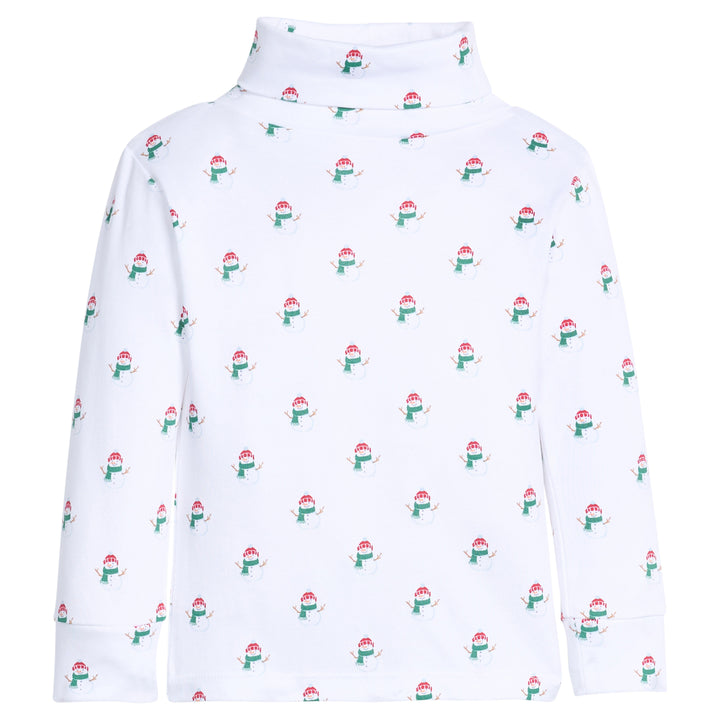 little english classic children's clothing unisex white turtleneck with snowman print 