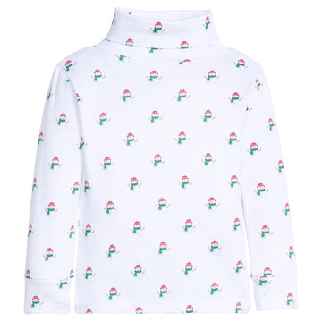 little english classic children's clothing unisex white turtleneck with snowman print 