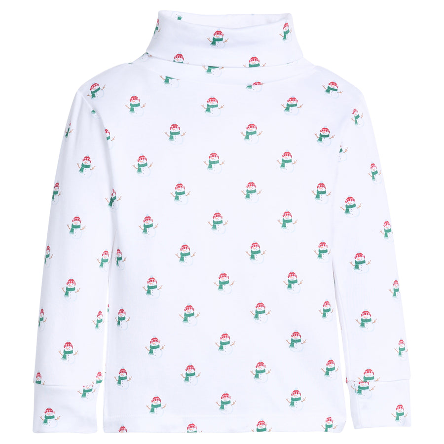little english classic children's clothing unisex white turtleneck with snowman print 