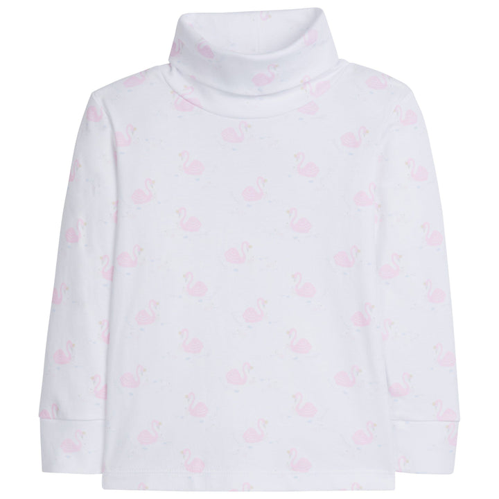 Little English signature printed turtleneck with swan design for little girls