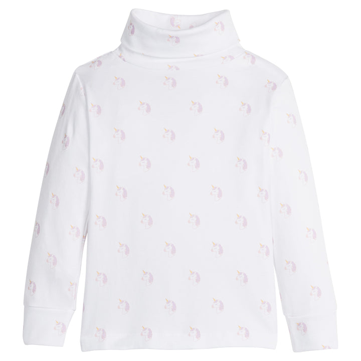 little english classic children's clothing girls white turtleneck with unicorn print 