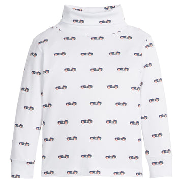 little english classic children's clothing boys white turtleneck with navy vintage race car print 