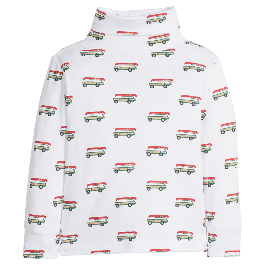 little english classic children's clothing boys white turtleneck with green and red wagoneer print 