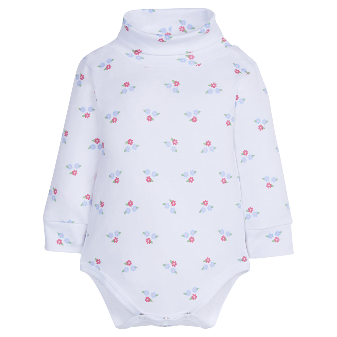 baby girl printed turtleneck with blue and red flowers, Little English classic baby clothing