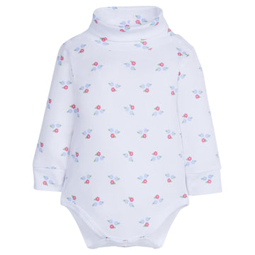 baby girl printed turtleneck with blue and red flowers, Little English classic baby clothing