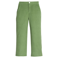 Little English classic pull on pants for little boys. Watercress green corduroy pant with elastic waistband in back and faux button front.